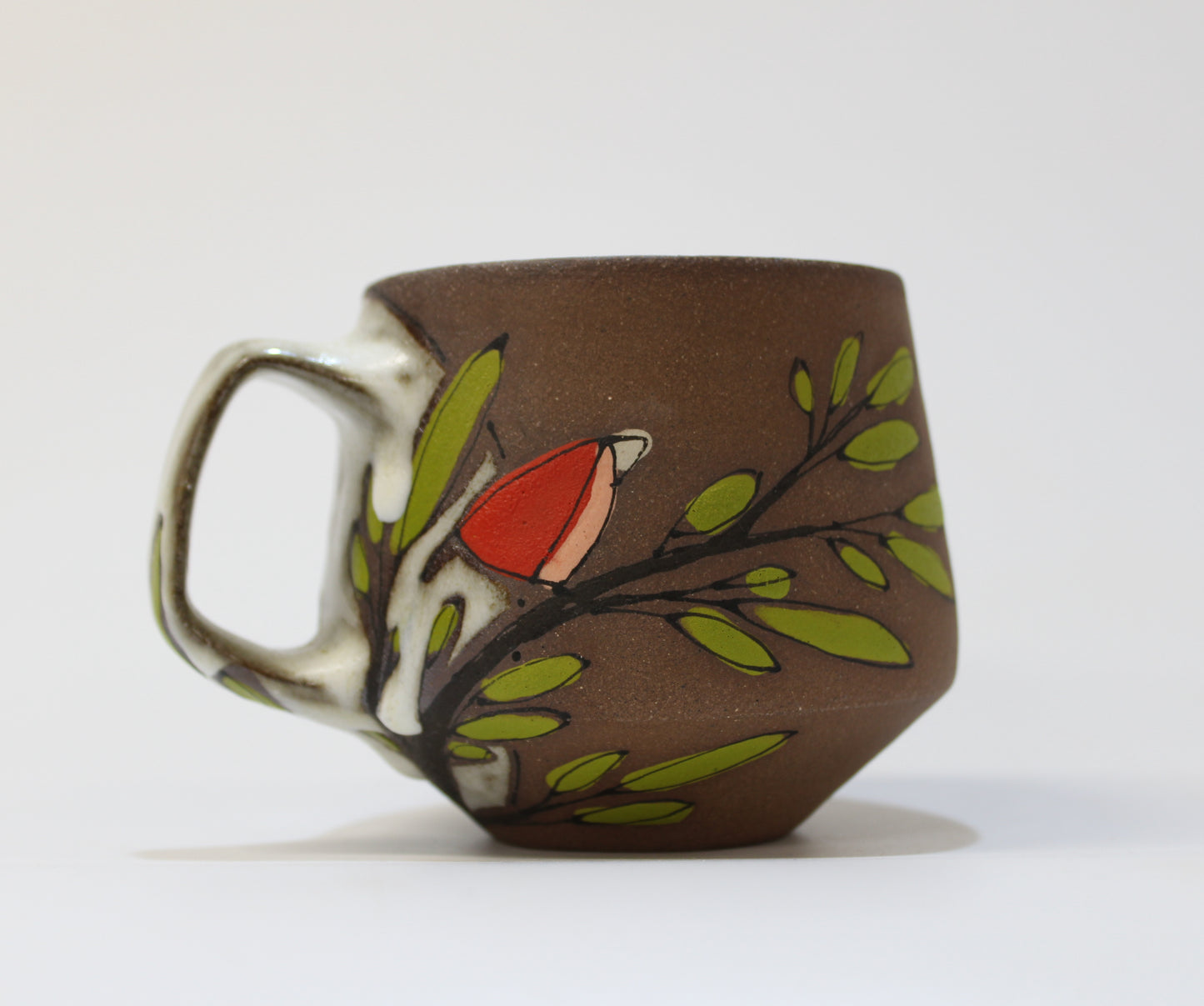 16.  Red Bird Mug with Toast Moon Glaze.  12 0z.