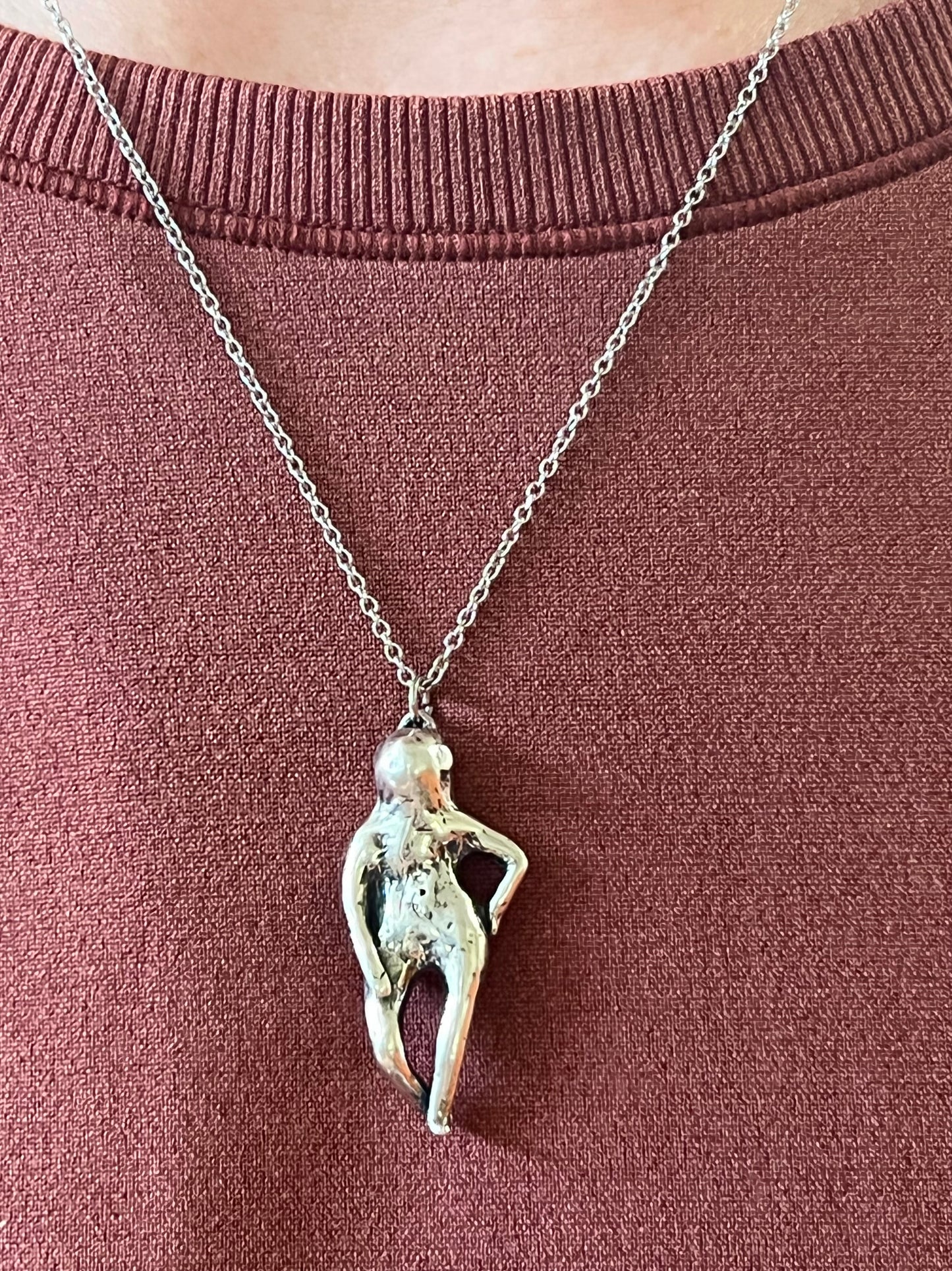 Chillin Necklace Buddy. Sterling silver pendant. 18 inch stainless steel chain. 1 5/8 inches tall.