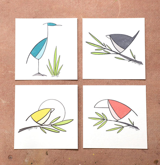 Bird Mini Series Print. Set of 4 prints, 5x5 inches.