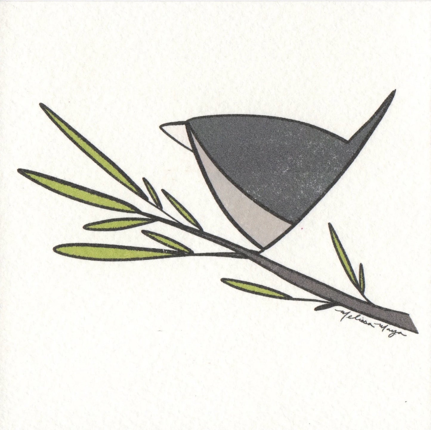 Small Grey Bird Print. 5x5