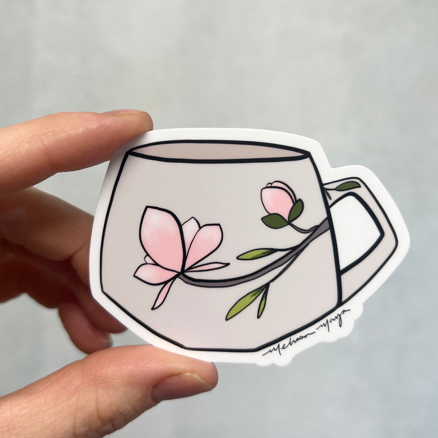 Mug with Magnolias STICKER. 3 x 2 inches. SCROLL DOWN to build you sticker pack - 20% off two or more